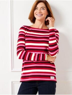 TALBOTS WOMENS AUTHENTIC TEE IN GRAHAM STRIPE-PETITE LARGE